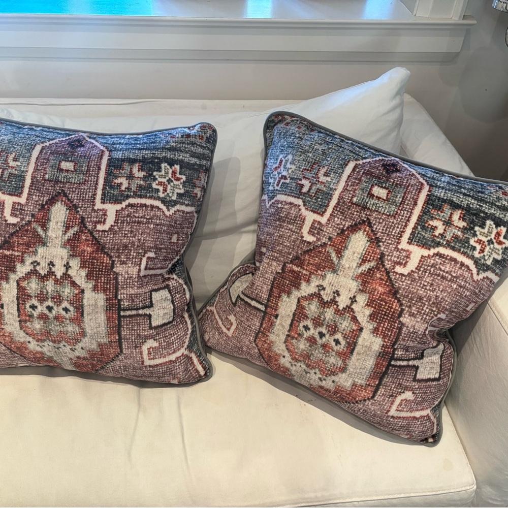 Pair of Loloi Velvet Oushak Print Throw Pillows - 22” x 22”